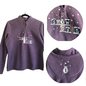 Vintage Christopher & Banks Womens Snow Days Embroidered Fleece Size M‎ Holiday